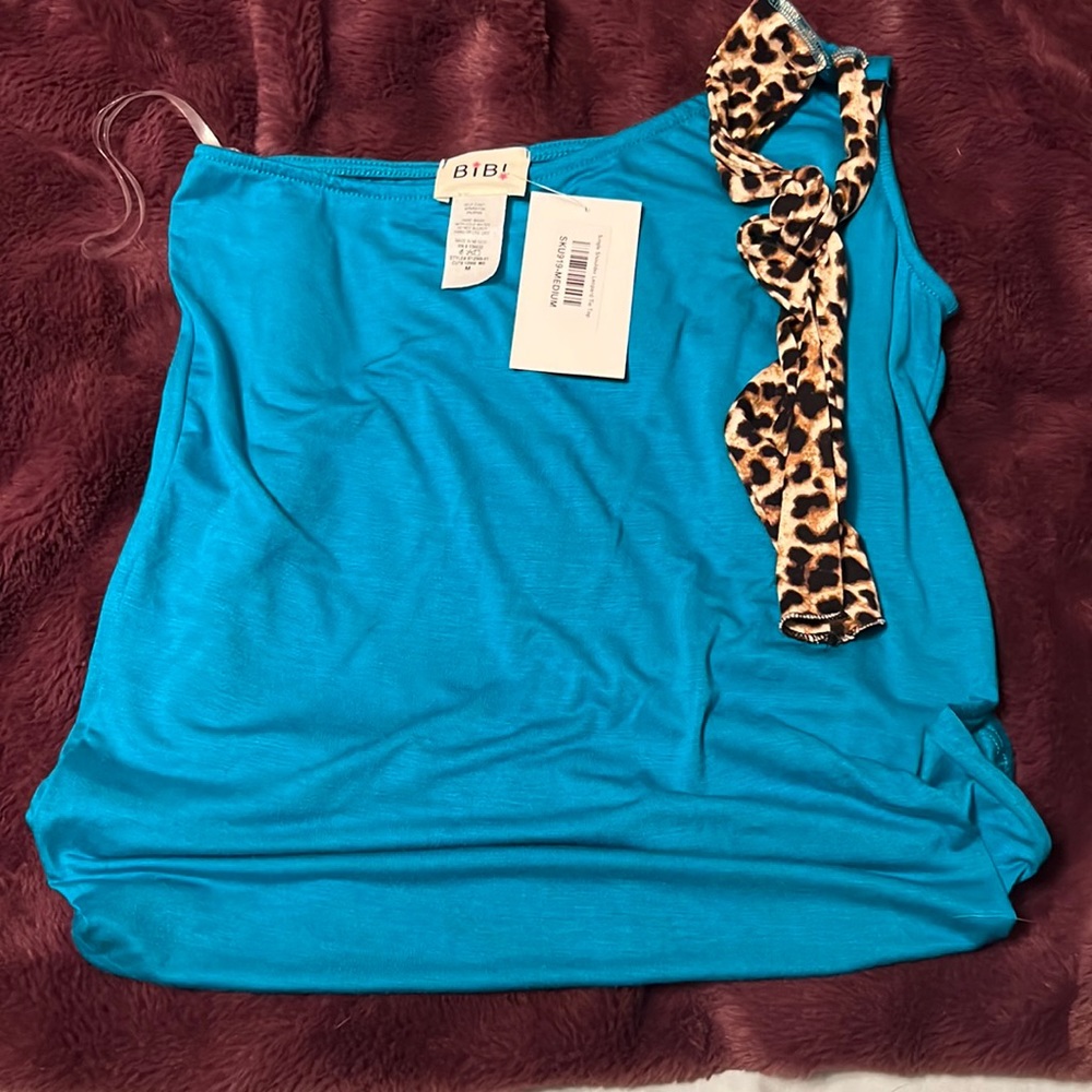 Off shoulder teal top with cheetah tie on other shoulder!  New, with tags